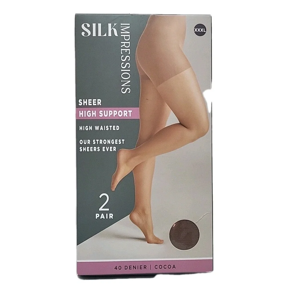 Silk Impressions Sheer High Support Pantyhose 2 Pack - XXXL -  Cocoa - 40 Denier